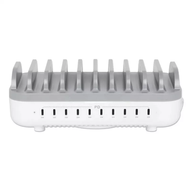 Manhattan 10-Port USB-C-Ladestation, USB-C Ausgang: 10x 20 W, max. 200 W, Netzstrom AC (inkl. US/EU/UK-Adapter)