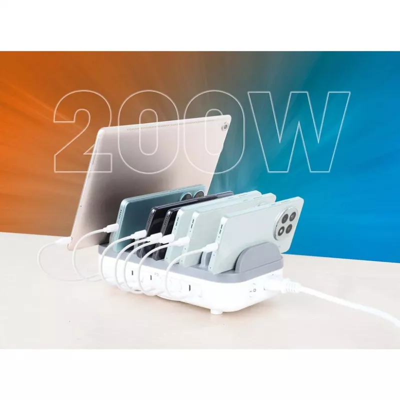 Manhattan 10-Port USB-C-Ladestation, USB-C Ausgang: 10x 20 W, max. 200 W, Netzstrom AC (inkl. US/EU/UK-Adapter)