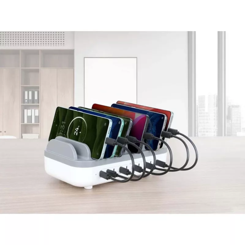 Manhattan 10-Port USB-C-Ladestation, USB-C Ausgang: 10x 20 W, max. 200 W, Netzstrom AC (inkl. US/EU/UK-Adapter)