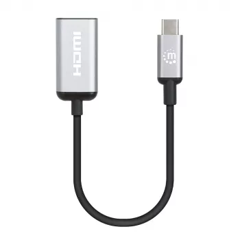 Manhattan USB-C-auf-HDMI-Kabel, 4K@60Hz, 5 Gbit/s (USB 3.2 Gen1 alias USB 3.0), 15 cm, Schwarz, Stecker auf Buchse, Drei Jahre Garantie