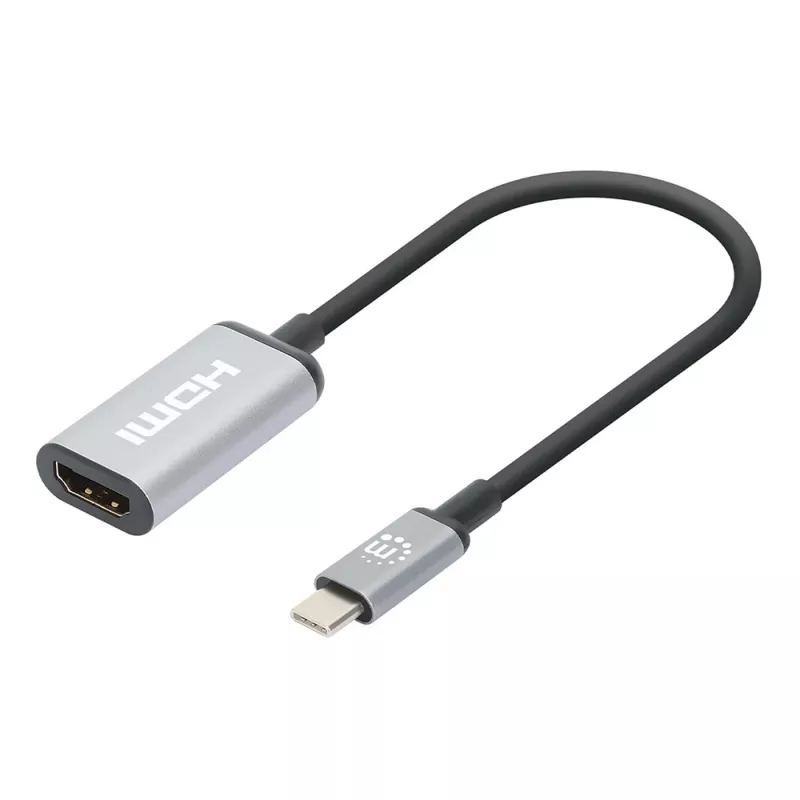 Manhattan USB-C-auf-HDMI-Kabel, 4K@60Hz, 5 Gbit/s (USB 3.2 Gen1 alias USB 3.0), 15 cm, Schwarz, Stecker auf Buchse, Drei Jahre Garantie