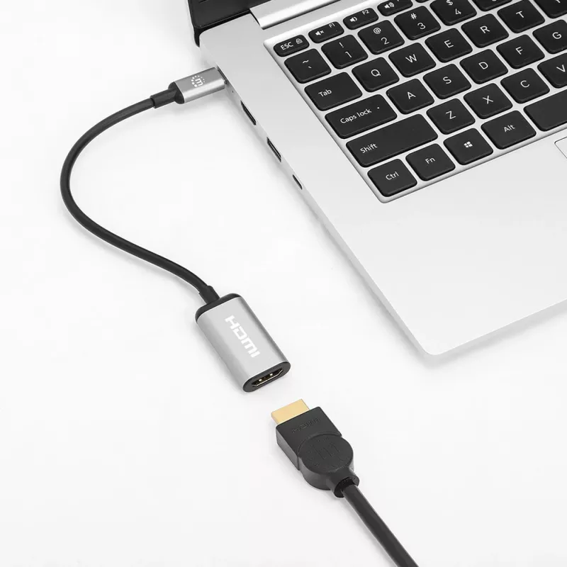 Manhattan USB-C-auf-HDMI-Kabel, 4K@60Hz, 5 Gbit/s (USB 3.2 Gen1 alias USB 3.0), 15 cm, Schwarz, Stecker auf Buchse, Drei Jahre Garantie