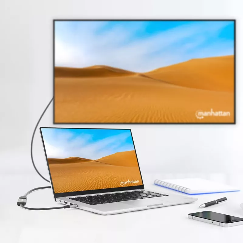 Manhattan USB-C-auf-HDMI-Kabel, 4K@60Hz, 5 Gbit/s (USB 3.2 Gen1 alias USB 3.0), 15 cm, Schwarz, Stecker auf Buchse, Drei Jahre Garantie