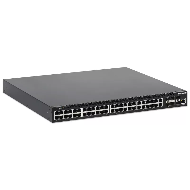 Intellinet 54-Port L3 Fully Managed PoE+ Switch mit 48 Gigabit Ethernet Ports und 6 SFP+ Uplinks