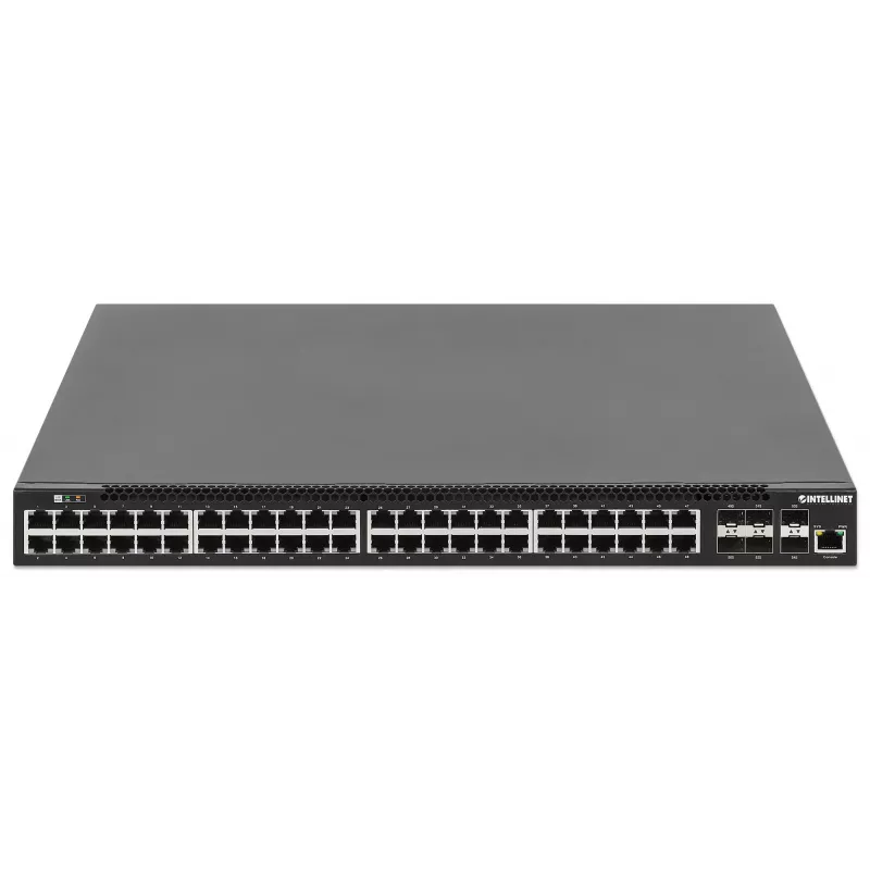 Intellinet 54-Port L3 Fully Managed PoE+ Switch mit 48 Gigabit Ethernet Ports und 6 SFP+ Uplinks