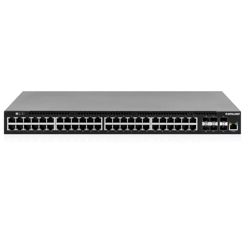 Intellinet 54-Port L3 Fully Managed PoE+ Switch mit 48 Gigabit Ethernet Ports und 6 SFP+ Uplinks