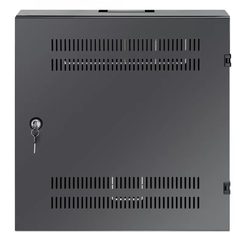 Intellinet Low-Profile 19-Zoll-Wandmontageschrank mit 4U horizontalen und 2U vertikalen Schienen, schlankes, platzsparendes Gehäuse mit nur 170 mm Tiefe, ideal für AV-, Multimedia- und Überwachungsanwendungen, montiert, Schwarz RAL 7021