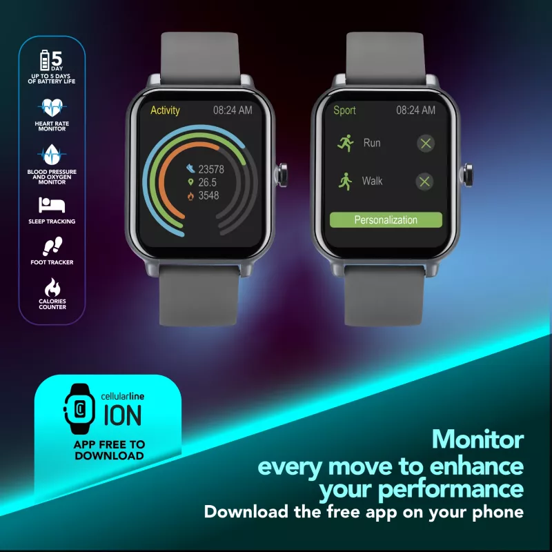 Cellularline ION Bluetooth® Smartwatch mit App, LED, 91 g
