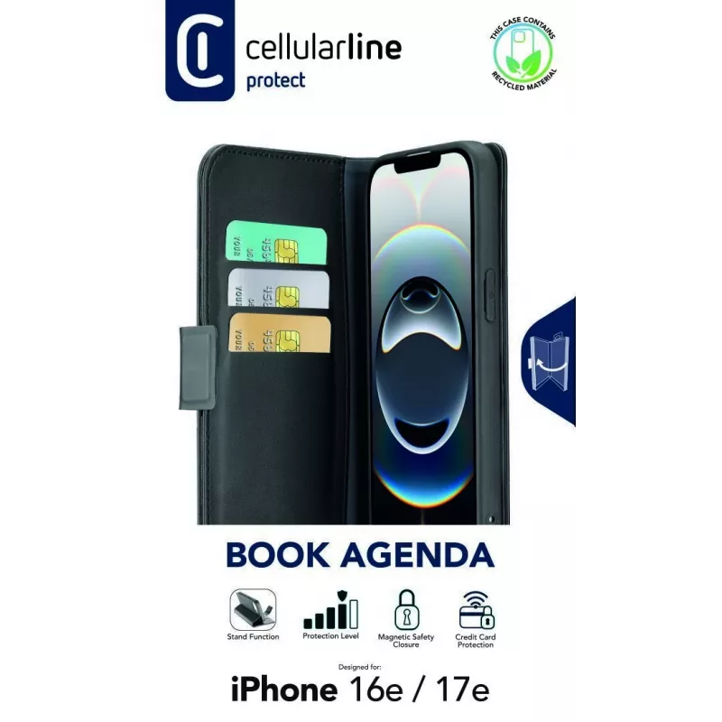 Cellularline Book Agenda - iPhone 16e/17e Lederimitat-Book-Case mit Magnetverschluss