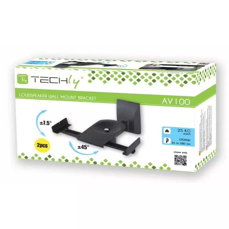 Techly Couple Lautsprecher-Wandhalterungen bis 25 kg Schwarz ICA-SP SS201