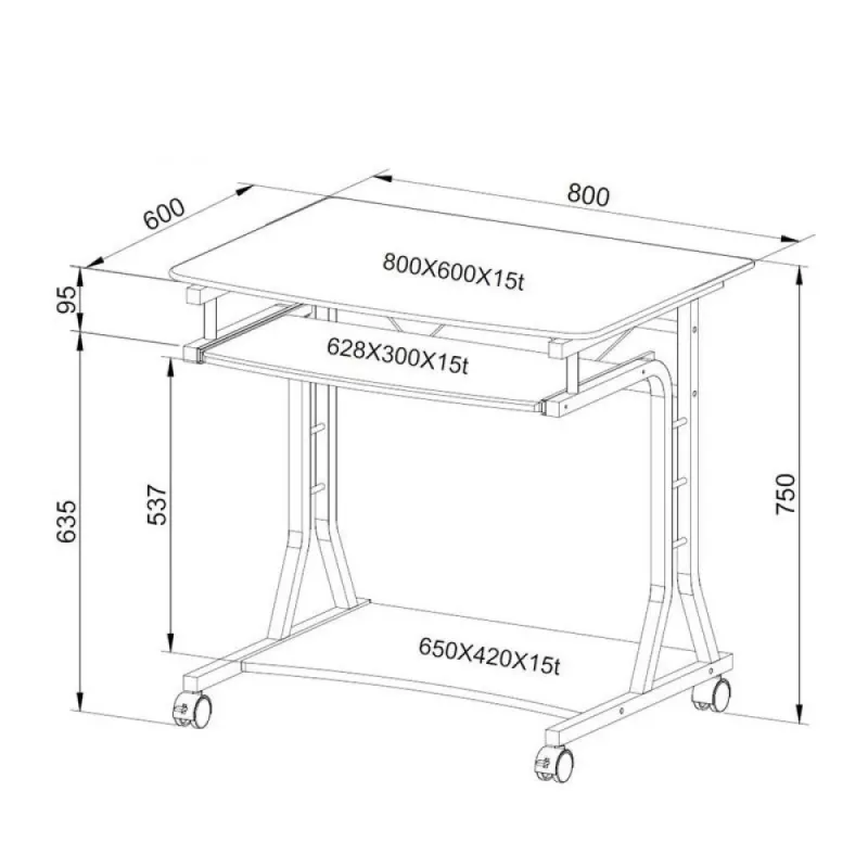 Techly Kompakter PC-Tisch aus Metall und Glas mit Rollen ICA-TB 3791A