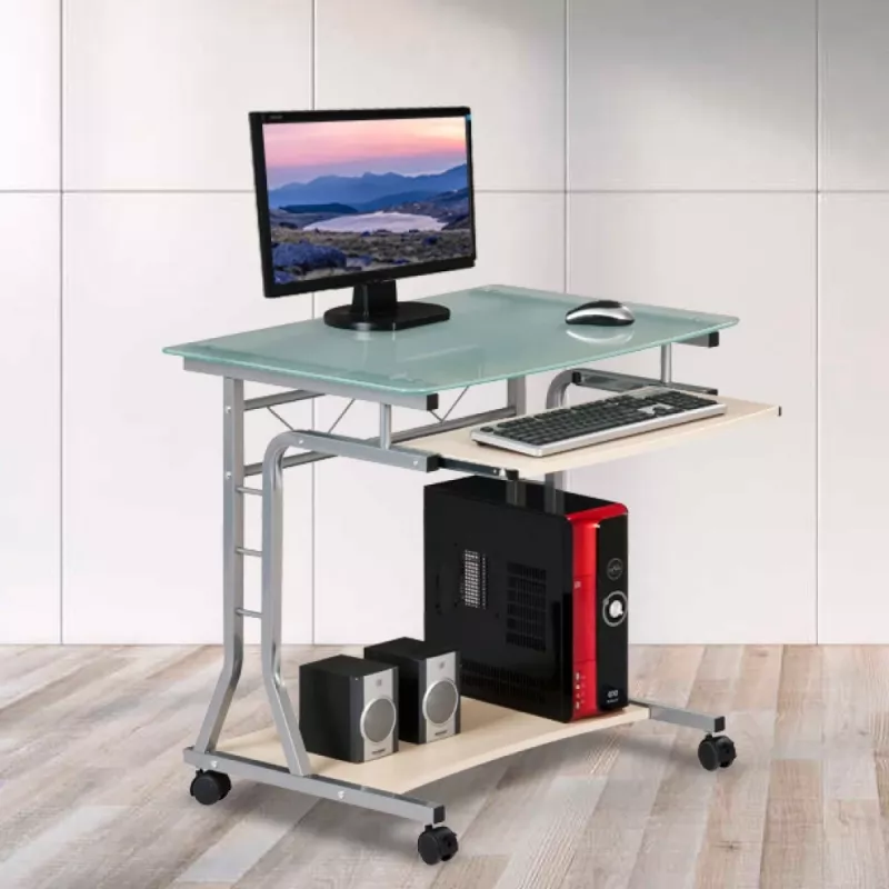 Techly Kompakter PC-Tisch aus Metall und Glas mit Rollen ICA-TB 3791A
