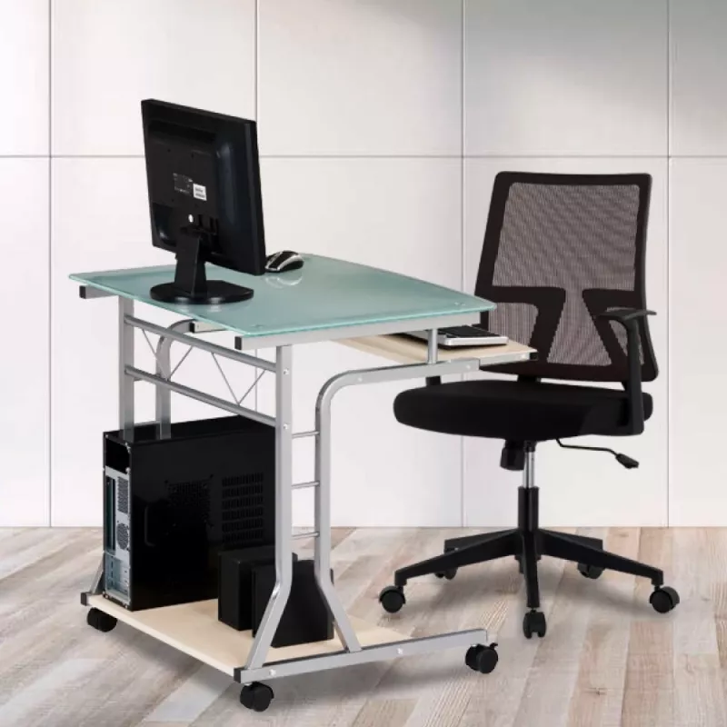 Techly Kompakter PC-Tisch aus Metall und Glas mit Rollen ICA-TB 3791A