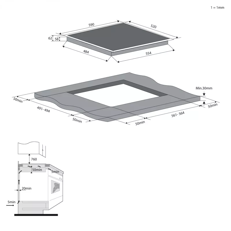 Candy CDTP644SC/E1 Schwarz Einbau 59 cm Induktionskochfeld 4 Kochzonen