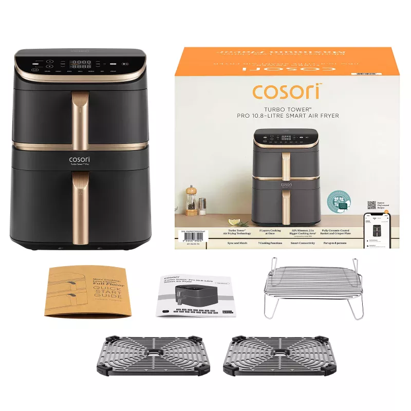 Cosori Turbo Tower Pro Smart Einzel 10,8 L Standgerät 2630 W Heißluftfritteuse Schwarz, Gold
