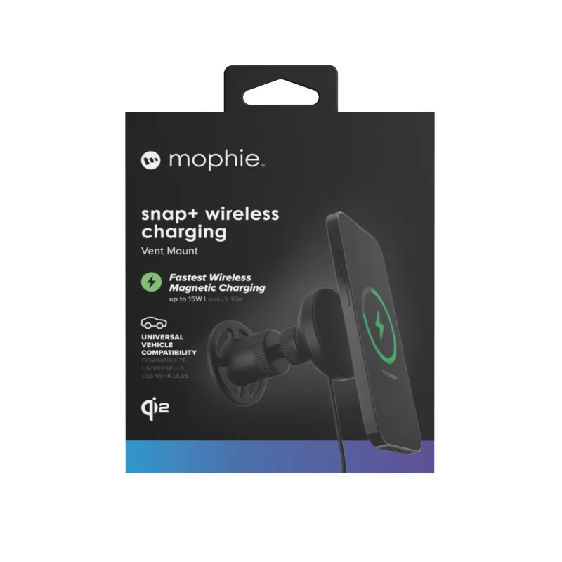 mophie Snap+ Wireless Charging Vent Smartphone Schwarz Zigarettenanzünder Schnellladung Auto
