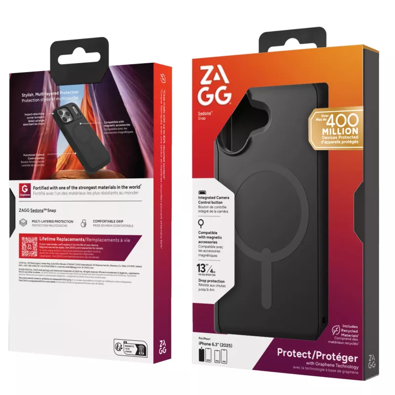 ZAGG Sedona Snap Hülle für Apple iPhone 17 Flood Schwarz, Cover, Apple, iPhone 17, 16 cm (6,3 Zoll), Schwarz