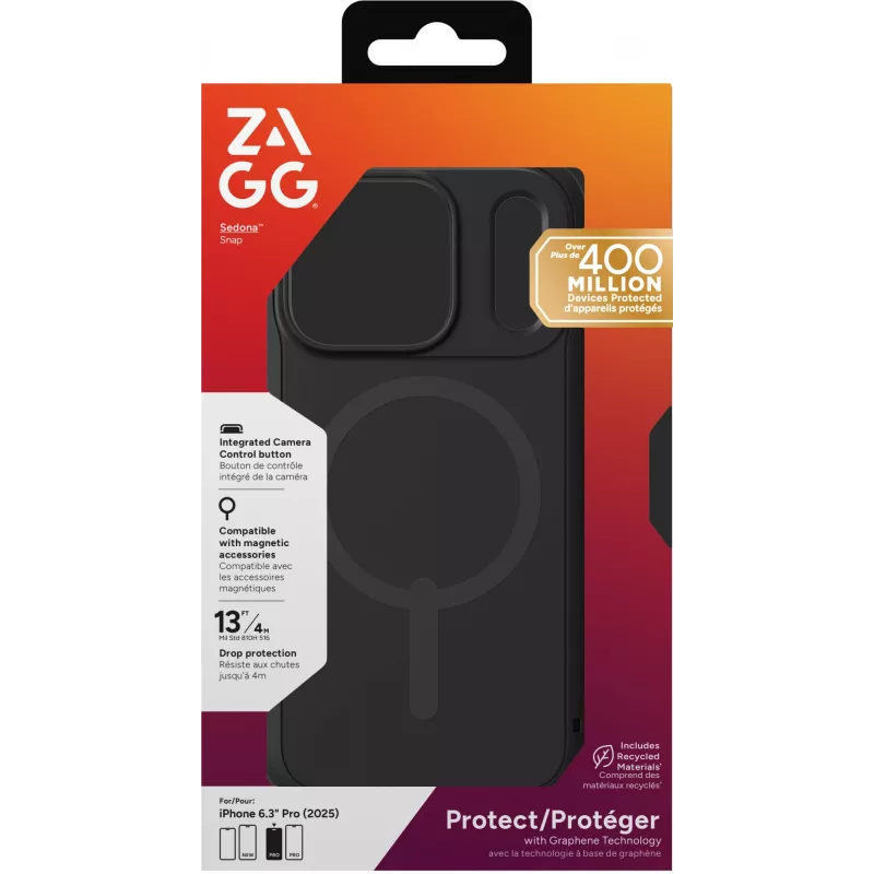 ZAGG Sedona Snap Hülle Für Apple iPhone 17 Pro Flood Schwarz, Cover, Apple, iPhone 17 Pro, 16 cm (6.3 inch), Schwarz