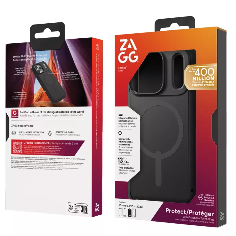 ZAGG Sedona Snap Hülle Für Apple iPhone 17 Pro Flood Schwarz, Cover, Apple, iPhone 17 Pro, 16 cm (6.3 inch), Schwarz