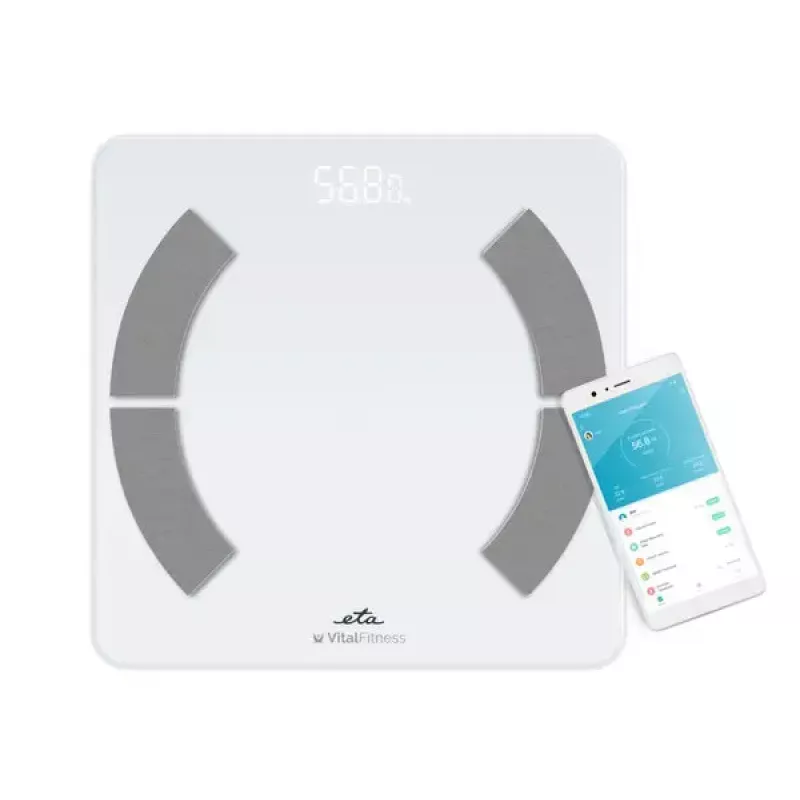 Elektronische Personenwaage ETA ETA277990000 – weiß, quadratisch, 180 kg Kapazität, 100 g Genauigkeit