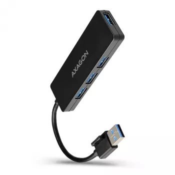 Axagon SuperSpeed USB schlank Hub, USB 3.2 Gen 1 (3.1 Gen 1) Typ-A, USB 3.2 Gen 1 (3.1 Gen 1) Typ-A, 5000 Mbit/s, Schwarz, Kunststoff, 0,14 m