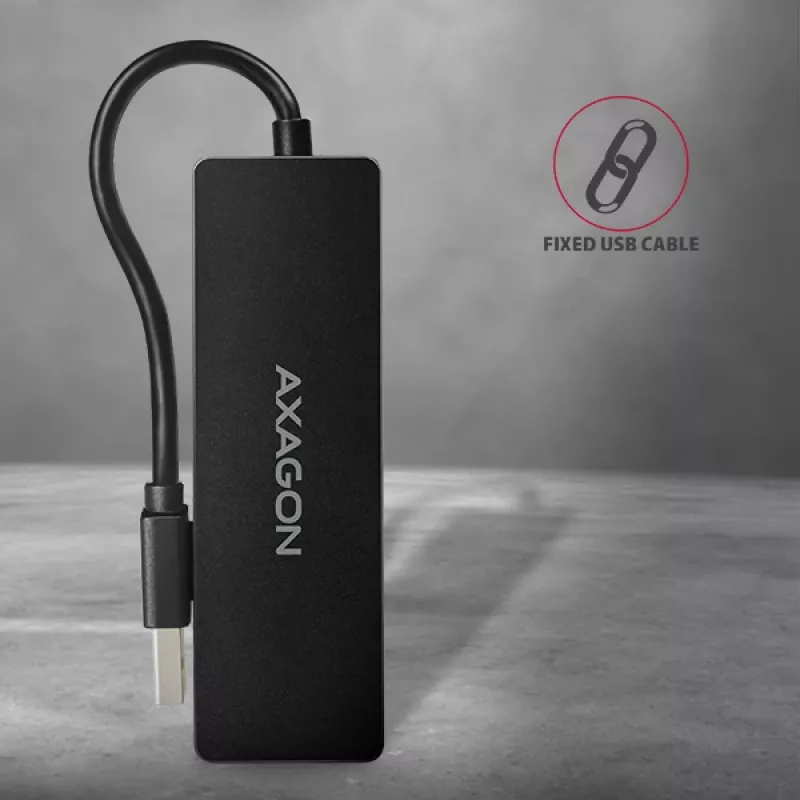 Axagon SuperSpeed USB schlank Hub, USB 3.2 Gen 1 (3.1 Gen 1) Typ-A, USB 3.2 Gen 1 (3.1 Gen 1) Typ-A, 5000 Mbit/s, Schwarz, Kunststoff, 0,14 m