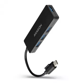 Axagon SuperSpeed USB-C schlank Hub, USB 3.2 Gen 1 (3.1 Gen 1) Typ-C, USB 3.2 Gen 1 (3.1 Gen 1) Typ-A, 5000 Mbit/s, Schwarz, Kunststoff, 0,14 m