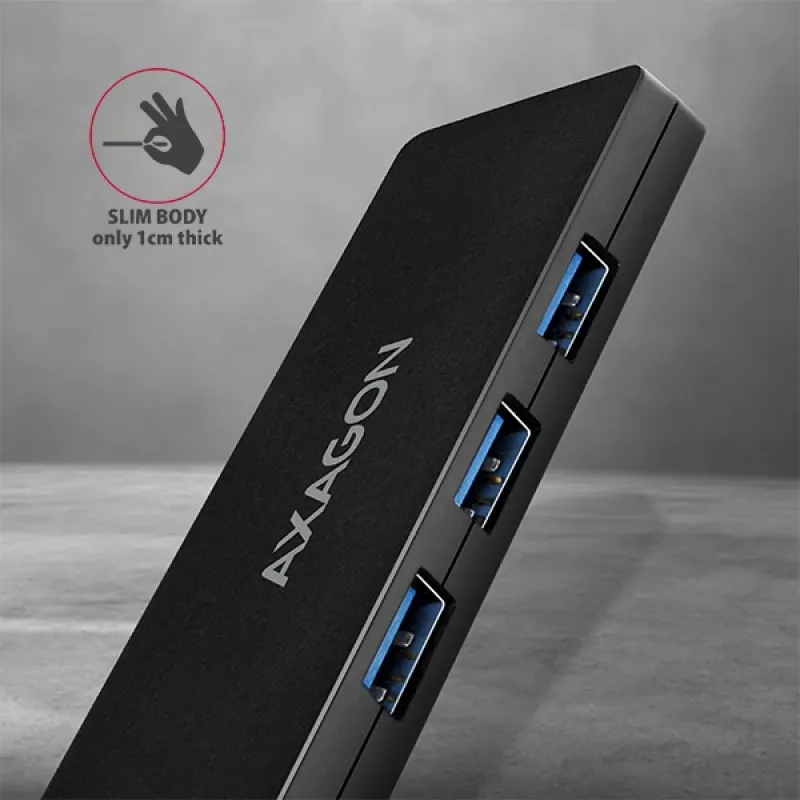 Axagon SuperSpeed USB-C schlank Hub, USB 3.2 Gen 1 (3.1 Gen 1) Typ-C, USB 3.2 Gen 1 (3.1 Gen 1) Typ-A, 5000 Mbit/s, Schwarz, Kunststoff, 0,14 m