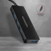 Axagon SuperSpeed USB-C schlank Hub, USB 3.2 Gen 1 (3.1 Gen 1) Typ-C, USB 3.2 Gen 1 (3.1 Gen 1) Typ-A, 5000 Mbit/s, Schwarz, Kunststoff, 0,14 m