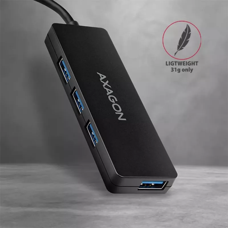 Axagon SuperSpeed USB-C schlank Hub, USB 3.2 Gen 1 (3.1 Gen 1) Typ-C, USB 3.2 Gen 1 (3.1 Gen 1) Typ-A, 5000 Mbit/s, Schwarz, Kunststoff, 0,14 m