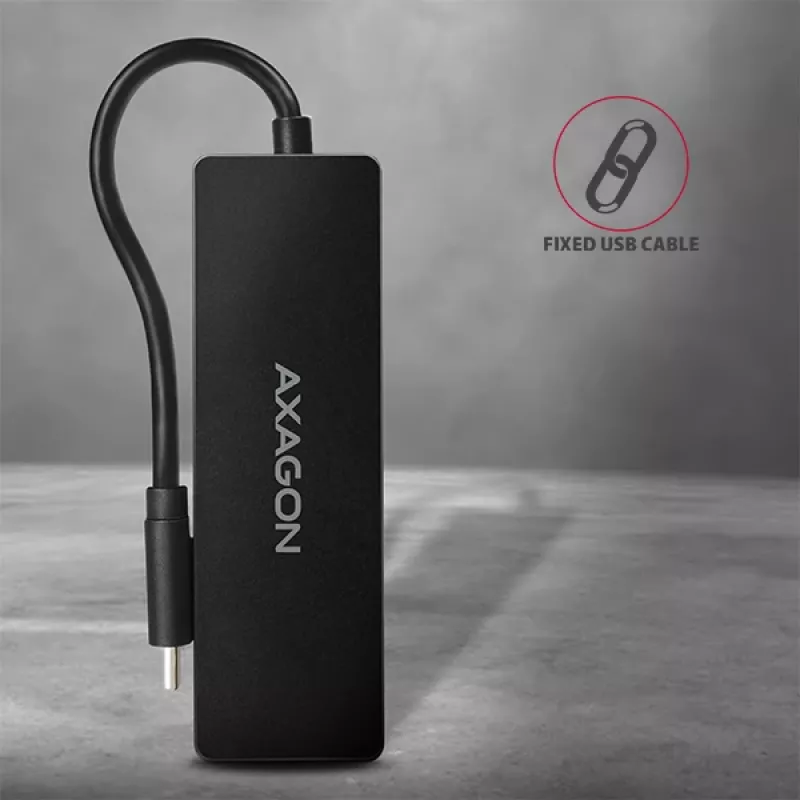 Axagon SuperSpeed USB-C schlank Hub, USB 3.2 Gen 1 (3.1 Gen 1) Typ-C, USB 3.2 Gen 1 (3.1 Gen 1) Typ-A, 5000 Mbit/s, Schwarz, Kunststoff, 0,14 m
