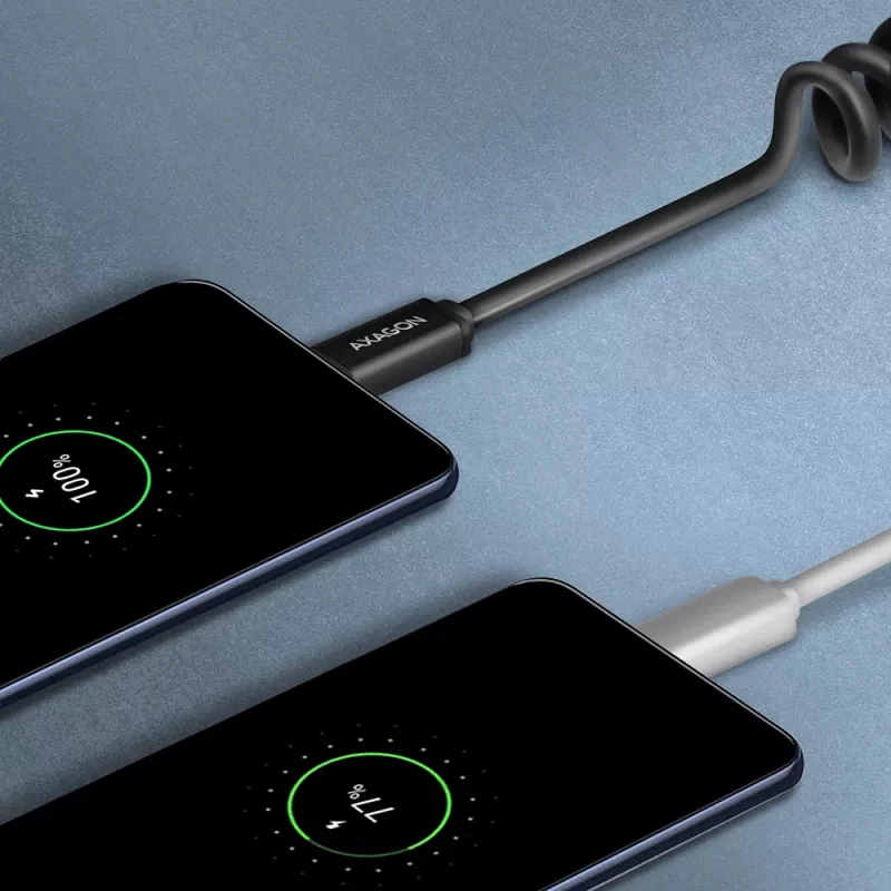 Axagon Daten- und Ladekabel USB 2.0 Länge 1,1 m. 3A. Schwarz gewendelt. USB-Kabel USB A USB C