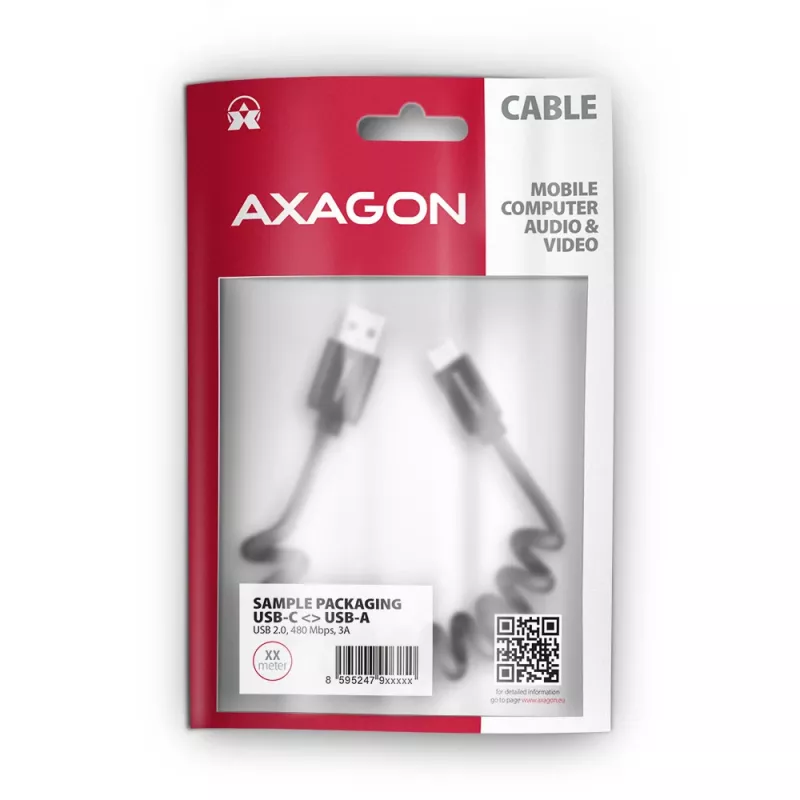 Axagon Daten- und Ladekabel USB 2.0 Länge 1,1 m. 3A. Schwarz gewendelt. USB-Kabel USB A USB C
