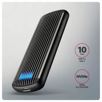 AXAGON EEM2-SC externes USB-C 10 Gbit/s schraubenloses Metallgehäuse für M.2 NVMe SSD, ein Einschub, grau