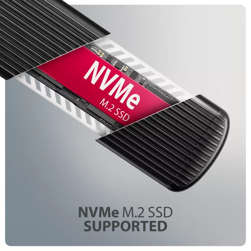 AXAGON EEM2-SC externes USB-C 10 Gbit/s schraubenloses Metallgehäuse für M.2 NVMe SSD, ein Einschub, grau