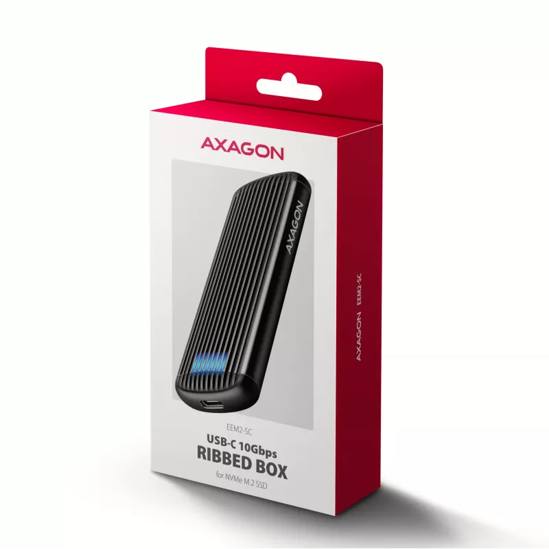 AXAGON EEM2-SC externes USB-C 10 Gbit/s schraubenloses Metallgehäuse für M.2 NVMe SSD, ein Einschub, grau