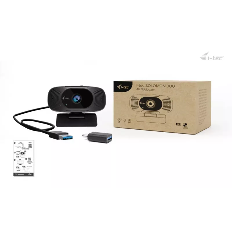 Webcam i-tec SOLOMON 300 4K, USB, 3840×2160, 8,29 MP, Clip-Halterung, schwarz