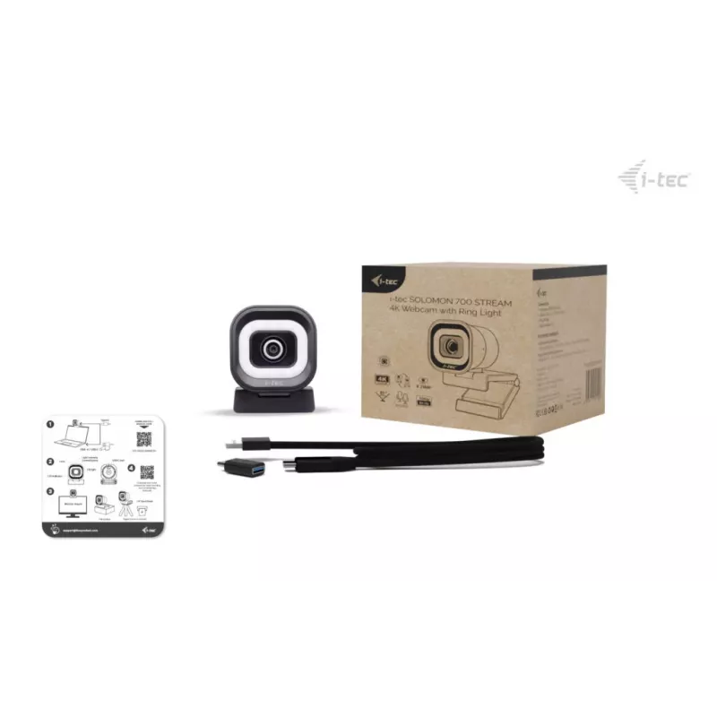 Webcam ITEC i-tec SOLOMON 700 STREAM 4K mit 3840x2160@60fps, 8,29 MP, USB-C, 1/4 Zoll Stativgewinde