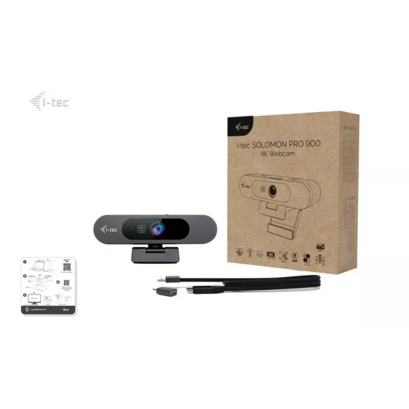Webcam ITEC SOLOMON PRO 900 4K, 3840×2160, 8,29 MP, USB, Clip-Halterung, Schwarz