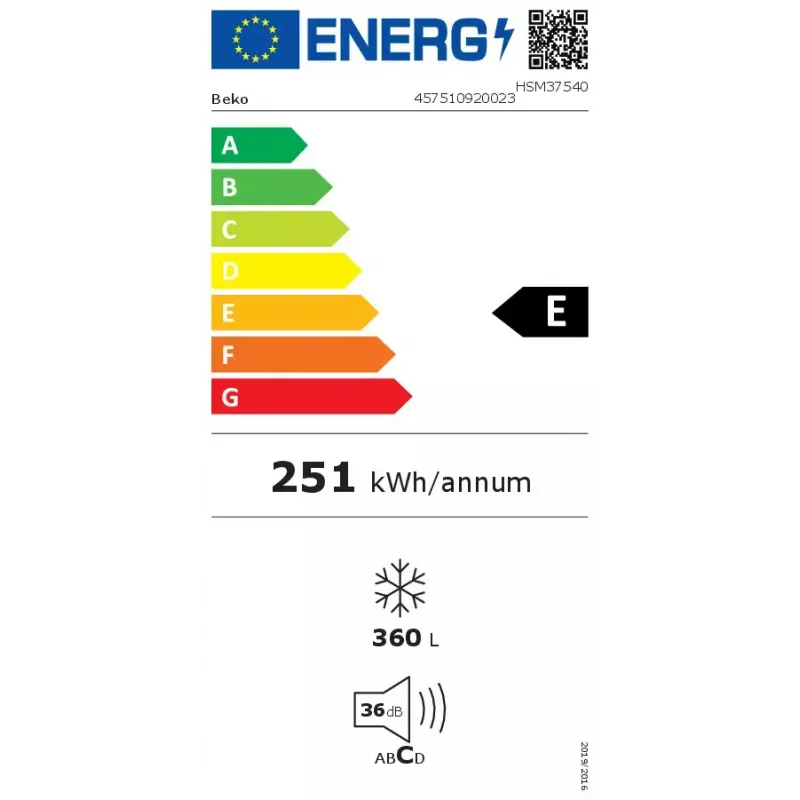 Gefriertruhe BEKO HSM37540 — 360 L Kapazität, 16,3 kg/24h Gefrierleistung, 3-Sterne-Lagerung, Klimaklasse SN‑T, Weiß