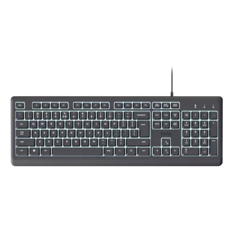 Kabelgebundene Full-Size-Tastatur TRUST Primo Illuminated USB QWERTZ Deutsch, 104 Tasten, schwarz, 1,8 m Kabel