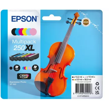 Epson 250XL Violin Claria Photo HD Tintenpatrone 6 Stück Original High (XL) Yield Schwarz, Cyan, HellCyan, HellMagenta, Magenta, Gelb