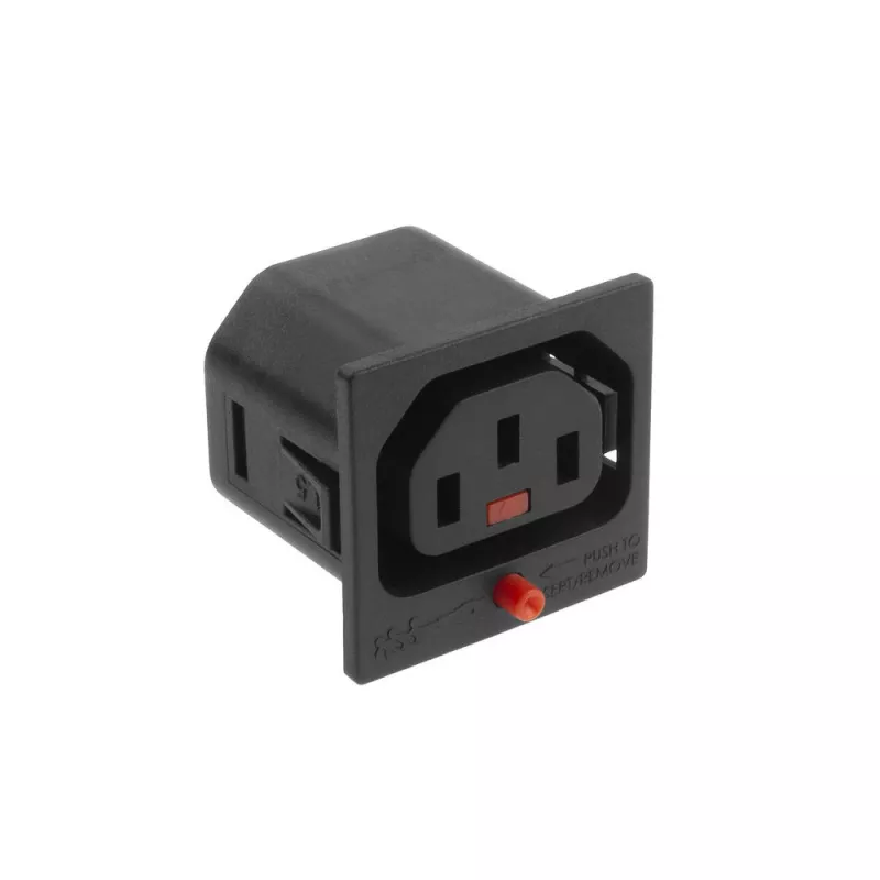 ACT C13 IEC Lock Net Entree (1x outlet) - schwarz, PA135015BK, C13, Schwarz, Rot, Buchse, Gerade, Thermoplast, 2000 V