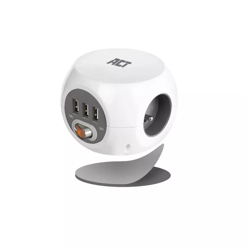 Stromverteilereinheit ACT AC2430 — 3× Typ-F-Wechselstromsteckdosen, 230 V, 16 A, 1,5 m Kabel, weiß