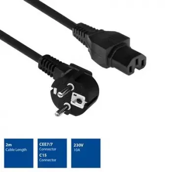 ACT Netzkabel CEE 7/7 Stecker (gewinkelt) – C15 schwarz 1 m