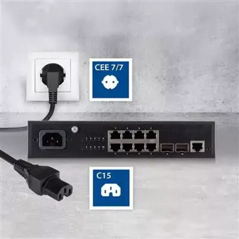 ACT Netzkabel CEE 7/7 Stecker (gewinkelt) – C15 schwarz 1 m