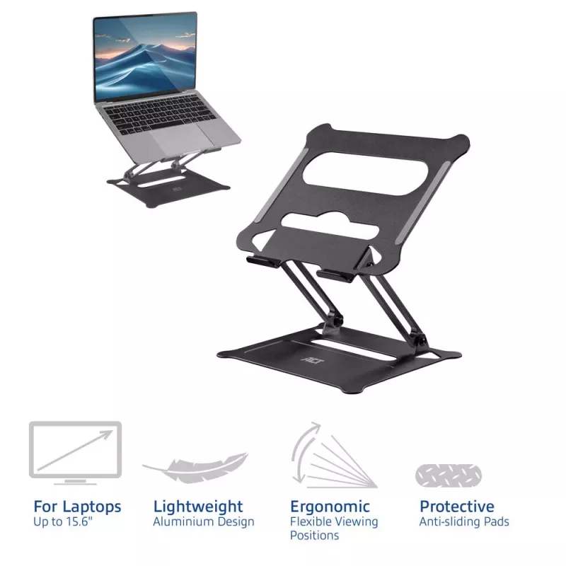 Laptopständer ACT AC8140 Aluminium stufenlose Höhenverstellung Schwarz