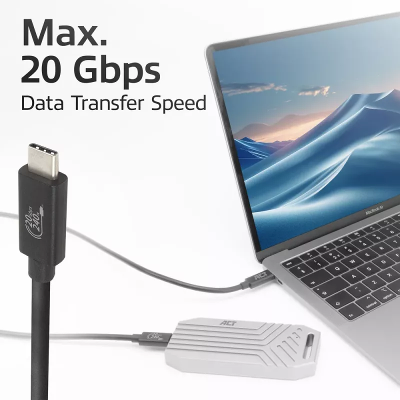 ACT USB4 20Gbps 240W USB Type-C Kabel 2m Schwarz USB-IF zertifiziert