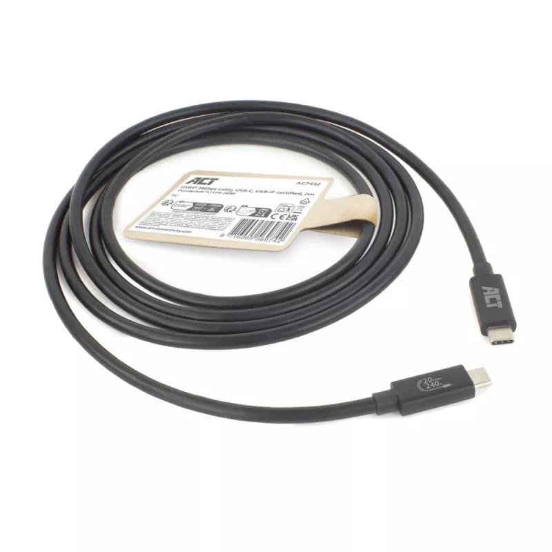 ACT USB4 20Gbps 240W USB Type-C Kabel 2m Schwarz USB-IF zertifiziert