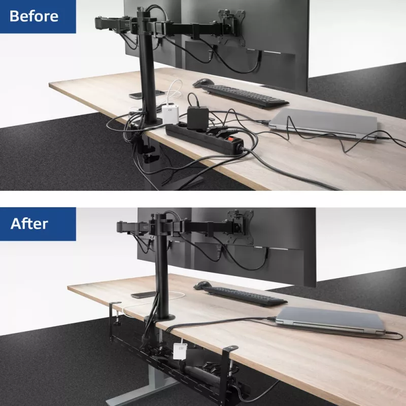 Untertisch ausziehbarer Kabelmanagementschale ACT 43–72 cm Klemmhalterung, Stahl, 728×130×190 mm, 5 kg
